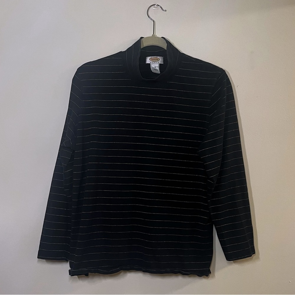Talbots Cotton Navy Stripe Mock Turtleneck 1X